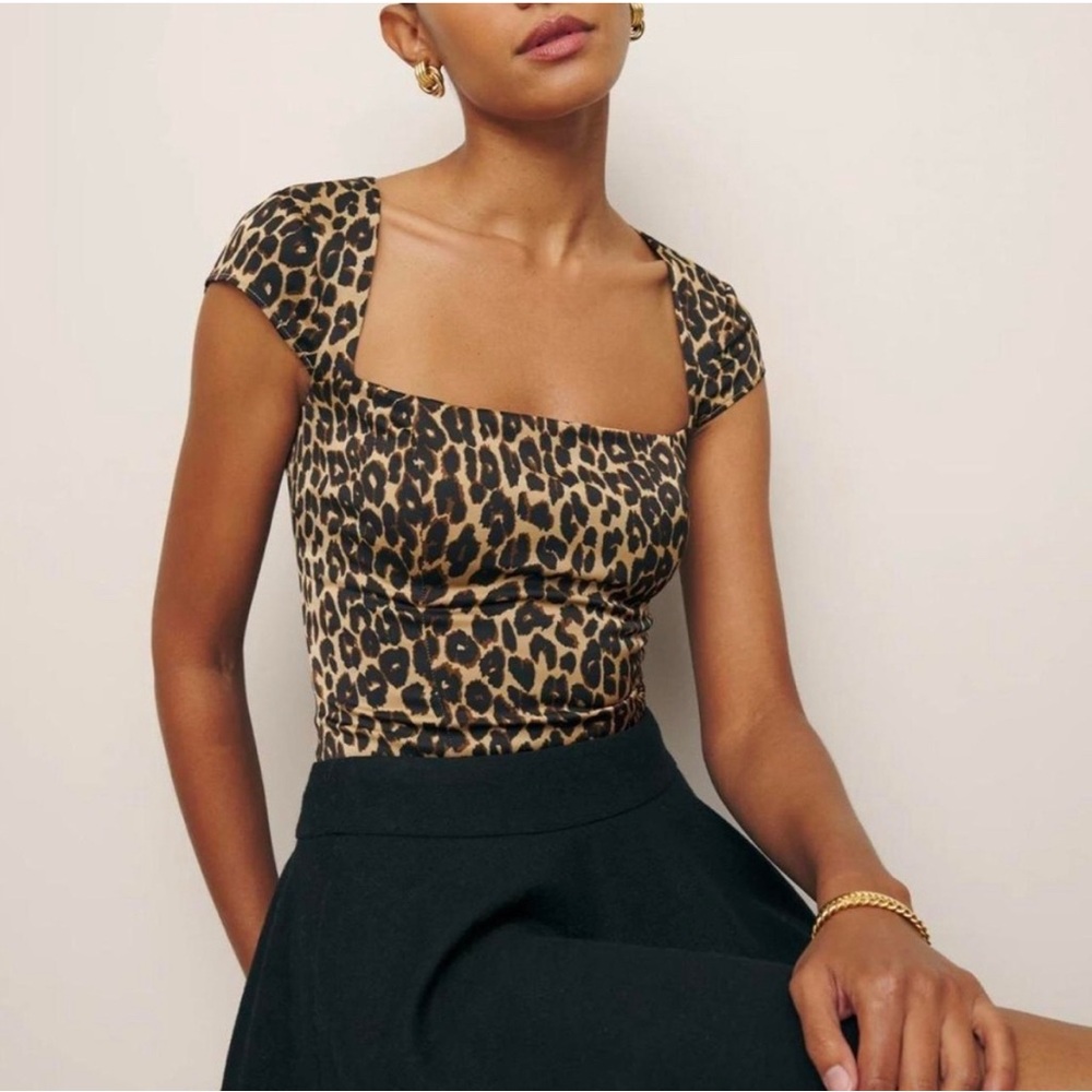 Reformation Cora Satin Top in Leopard Size 10